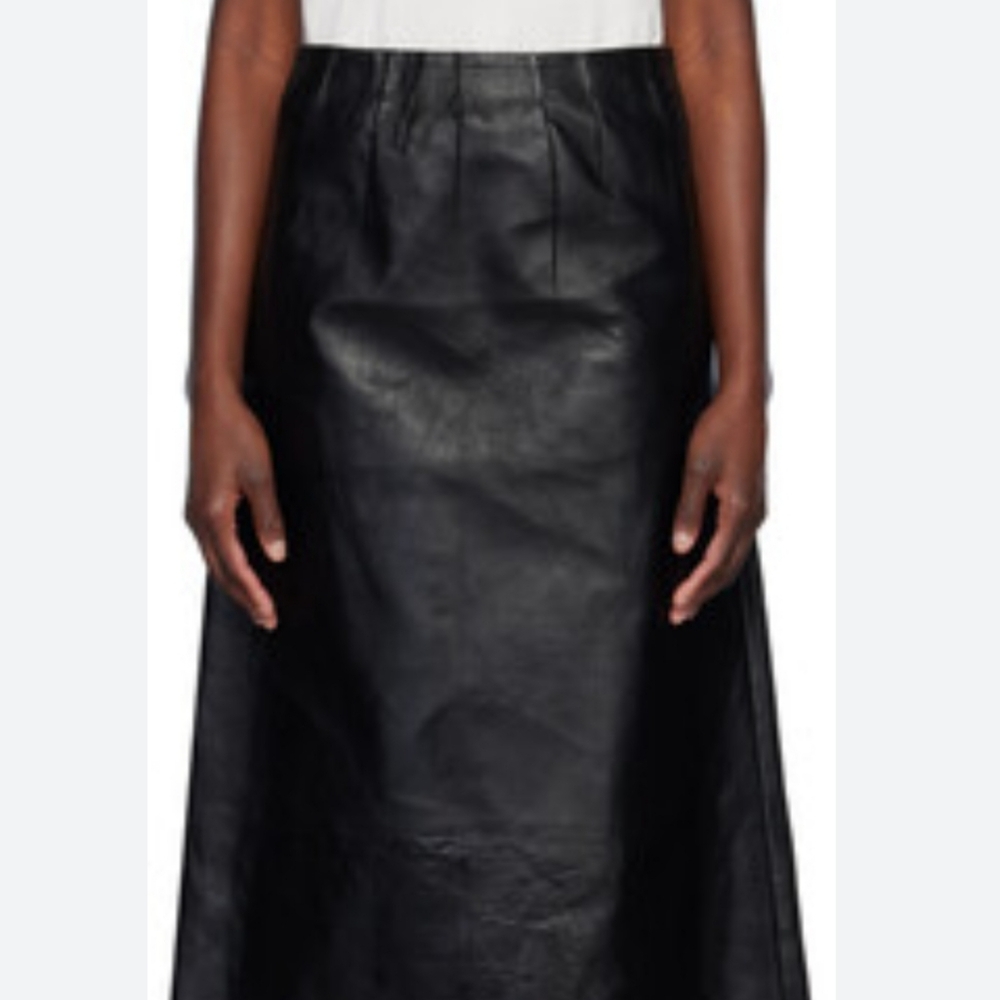VINTAGE JACQUES ESTEREL PARIS BLACK LEATHER A LINE SKIRT FR 38 US 6 HIGH WAIST